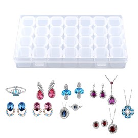 Oumefar Multi Function Box, 28 Slots Clear Box, PP Material, Easy to Carry Organizer for Pill Tablet Jewelry Bead Small Badgets Storage, 17.5x10.8x2.7cm Special for Travel
