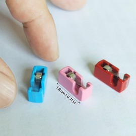 1:12 Scale Miniature Office Set: Tape Dispenser, Compass & Faux Craft Knives, Realistic Alloy Props (Blue)