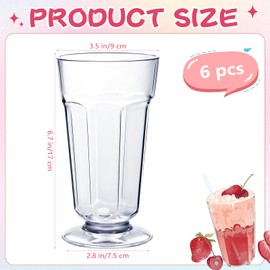 Singaw 6 Pack Acrylic Milkshake 17 Ounces Ice Cream Cups Clear Shatterproof Sundae Thick Plastic Fountain Cups for Juice Sundae Milk Tropical Drink Thanksgiving Christmas Party