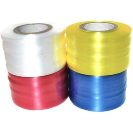 サトウ 荷造り 梱包用 PEテープ ポンポンが作れる 4色セット (白 黄 赤 青)幅5cm×長さ200m(1個あたり) 4個入り