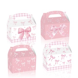 YQWIN 12Pcs Bow Gift Boxes Pink Bow Candy Boxes Bow Party Decorations Coquette Birthday Decorations Pink Bow Party Favor Box Treat Box for Wedding Bachelorette Bowknot Girls Birthday Party Supplies