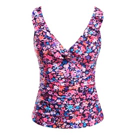 Yonique Women's Tankini Top Only Tummy Control Bathing Suit Top Ruffle Swimsuit Top V Neck Swim Tank Top No Bottom Pink Floral XL