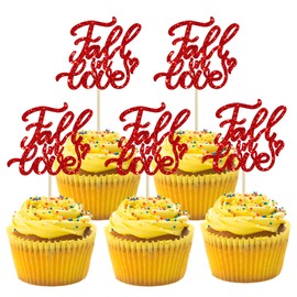 24 piezas de decoración para cupcakes de otoño en el amor, purpurina roja para despedidas de soltera, para bodas, compromisos, aniversarios, fiestas de cumpleaños, decoraciones para tartas