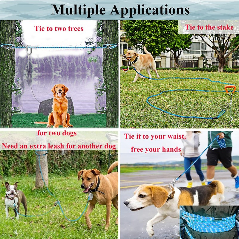 ZENGSUSU Multifunctional Dog Tie Out Cable 100ft for Two Dogs，Reflective
