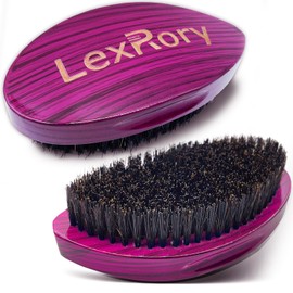 Medium Hard 360 Wave Brush - Upgraded Curved Palm Wavy Brushes for Men - Natural Boar Bristles Medium Firm for Hair Routine Waves Brushing (Stripes Purple)