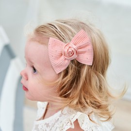 BUNNY LULU Elegant Hair Bow Set Sweet Styles with Crystal and Pearl Accents Fashion Hair Clips for Girls (Pink/Champagne/Orange)