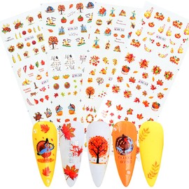 BSBTBZ Maple Leaves & Pumpkin Nail Stickers, 12 Sheets Water Decals for DIY Thanksgiving Day Manicure Decorations