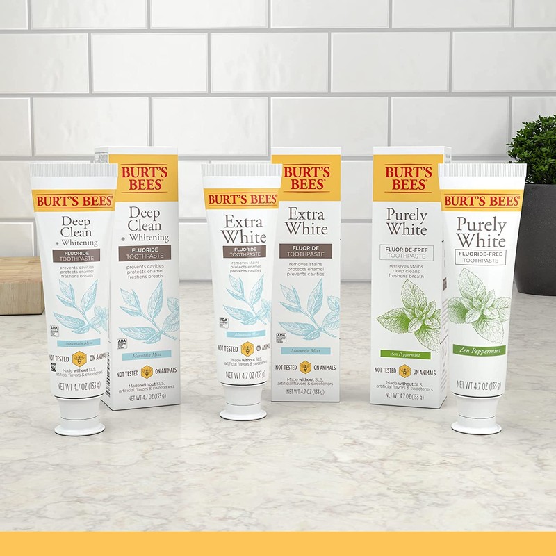 Burt's Bees Toothpaste, Natural Flavor, Fluoride-Free, Purely White, Zen Peppermint,