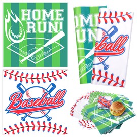 100 Sheets Baseball-Themed Deli Paper 12x12" – Grease-Resistant Waxed Sandwich Wraps for Food Trucks, Parties, Picnics, and Sports Events