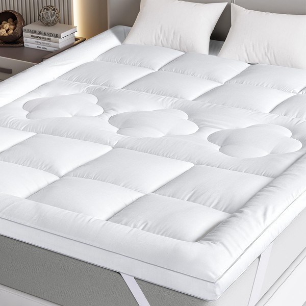 FLEXPEDIC Mattress Topper Queen,Extra Soft Pillow Top Mattress Topper for