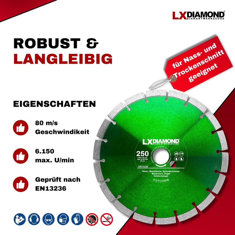 LXDIAMOND Diamond Cutting Disc 250 mm x 30.0 mm -