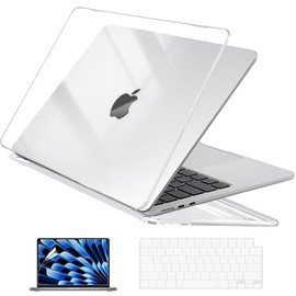 EooCoo Funda Compatible con 2025 Macbook Air 13.6 Pulgadas M4 M3 M2 Case 2024 2022 A3113 A2681, Carcasa Cubierta Caja Dura PláStico + TPU Teclado Cubierta + Protector Pantalla, Cristal Transparente