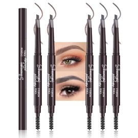5 Pcs Ultimate Eyebrow Retractable Definer Pencils,Dual-Sided Natural Soft Textured Eyebrow Pencil, for Daily Look Eyebrow Makeup,Brow Brush,Fine Tip (3*Mudium Brown+2*Grey)