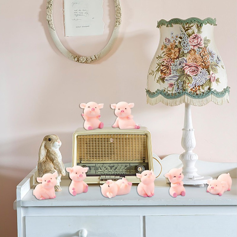 COACOM 8 Small Pig Ornaments with 1 Storage Bag Mini