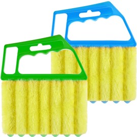 Geiserailie 2 Pcs Window Venetian Blind Cleaner Duster Tool Washable 7 Fingers Dusting Cleaner and Air Vent Shutter Brush Blinds Air Conditioner Fan Duster Dirt Housekeeping Tool (Blue Green)