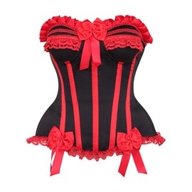 Top Drawer Black/Red Steel Boned Burlesque Corset (Large)