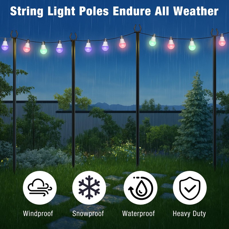 FHNFHN String Light Poles 4 Pack,10FT Metal String Light Poles