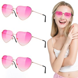 TOPBELIEF 3 Pairs Heart Sunglasses, Party Sunglasses, Rose Red Glasses, Retro Costume Glasses, Hippie Sunglasses, Heart Shaped Glasses with Metal Frame for Men, Women, Party Accessories