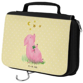 Mr. & Mrs. Panda Toiletry Bag Lucky Pig, yellow, Hand Drawn