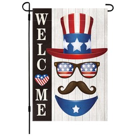 Welcome Garden Flags Independence Day American small flags for yard and garden for Outside 4th of July Yard Decorations Memorial Day Patriotic 12x18″ Double Sided Linen Summer Blue Red Garden Flag