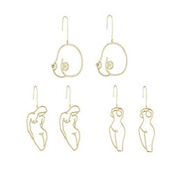3 Pairs Cute boob earrings Abstract gold female Body Earrings Picasso women shape earrings wire face earrings-3 pairs