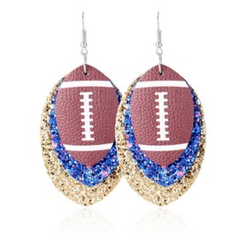 Glitter Football Drop Dangle Earrings Layered Faux Leather Teardrop for Women Multilayer Game Day Sports Lover Jewelry-A