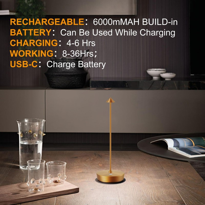 SAKRINGT 2 Pack Cordless Table Lamps Rechargeable, 6000mAh Battery Operated