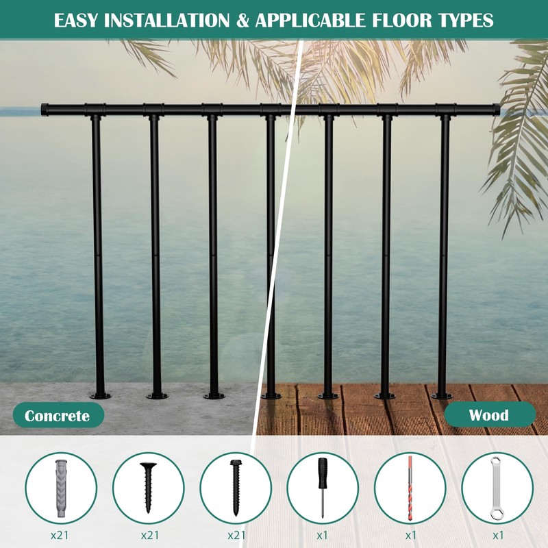 Deck Railings Metal Porch Railing Guard Rail Kit with Balusters
