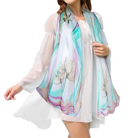 Floral Print Chiffon Scarf - Womens Fashion Scarfs Lightweight Head Scarf Sunscreen Scarves Shawls Wrap For Women