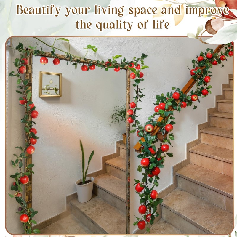 Suncalla 3 Pcs Artificial Apple Garland 57inch Fake Apples Bunch
