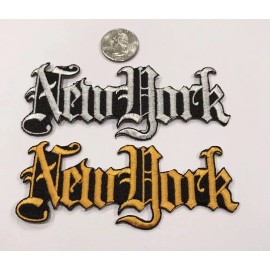 Unbranded (2)-VINTAGE NEW YORK EMBROIDERED IRON ON PATCHES . 5"x 2" GOLD/WHITE/BEA