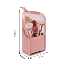 Makeup Brush Bag Travel Makeup Brush Holder Multifunctional Cosmetic Brush Holder Semi Clear Make Up Brush Holder Organiser Bag Waterproof Make Up Brushes with Zip Pencil Case, Pink