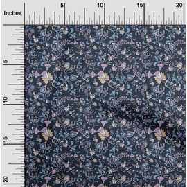 oneOone Silk Tabby Blue Fabric Asian Japanese Floral Sewing Material Print Fabric by The Yard 42 Inch Wide