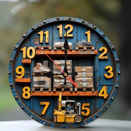 Vintage Industrial Forklift Clock Wall Decor 10-Inch Wooden Wall Clock, Silent Movement, Battery Operated (AA Batteries Not Included), Artistic Home Decor, Perfect for Home Accents