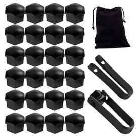 HuaCommerce 24 Pcs 21mm Wheel Nut Covers with Removal Tool – Universal Black Car Wheel Bolt Caps Hub Screw Covers for Most Vehicles – Durable & Stylish Wheel Nut Protectors