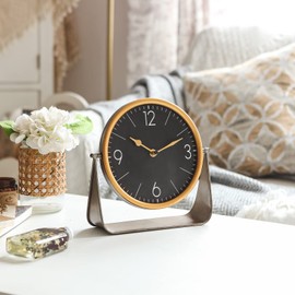 NIKKY HOME Modern Table Clock, Large Desk Clock with Simple Design, Metal Tabletop Clock Silent Non-Ticking with Battery Powered for Bedroom, Living Room