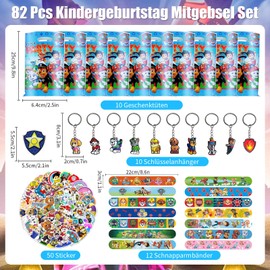 Dowdiles Pack of 82 Party Bags Children's Birthday Party Bags, Children's Birthday Party Bag Set, 10 Gift Bags, 50 Stickers, 10 Keychains, 12 Snap Bracelets (Style 3)