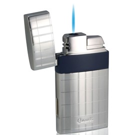Visol Caseti Troy Polished Chrome with Blue Single Torch Flame Cigar Lighter