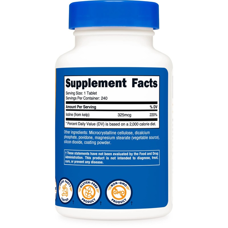 Nutricost Iodine (Natural Iodine from Sea Kelp) 325mcg, 240 Tablets