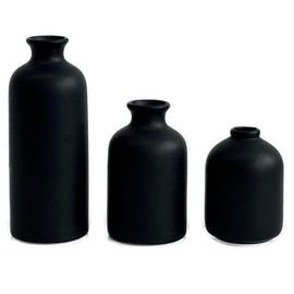 Veklray Black Ceramic Vase Set of 3,Modern Home Decor Vases for Shelf,Living Room,Bedroom,Centerpiece for Table Decoration Gifts, Small Flowers Vases