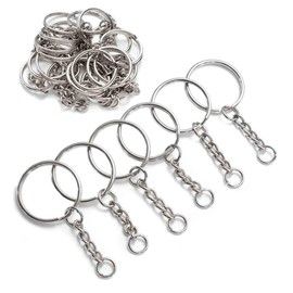 YHYZ Keychain Ring Set, 30pcs 1 Inch Splits Key Ring Hoops (25mm) with Chain + 30pcs Jumper Rings, Metal SSliver Keyring Chains, for DIY Craft Tassels Resin Art Jewellery Making Attachment (30 Sets)
