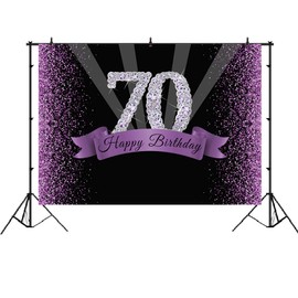 Happy 70th Birthday Photography Backdrop Glitter Purple and Black Dots Background for Adult Woman Birthday Party Decorations Shining Diamond Number 70th Birthday Banner for Photo Studio Props 7x5ft