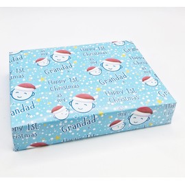 2 Sheets Cute Faces Happy 1st Christmas As My Grandad Wrapping paper First Christmas Grandfather Blue Family Relation Giftwrap (PA)