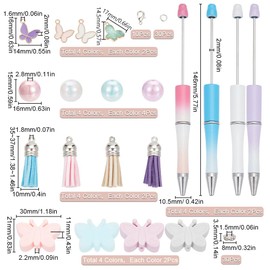SUNNYCLUE DIY 8 Sets Butterfly Beadable Pen Making Kit Beaded Pens Bulk Butterflies Beadable Pens Silicone Beads Pens Ballpoint Pen Black Ink Bead Pens for Teachers Students Nurses Gifts Office School