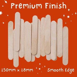 Kids B Crafty 50 Jumbo Lollipop Sticks, Large Jumbo Lolly Stick, Lolly Sticks for Craft, Wooden Popsicle Sticks,Craft Sticks, Wooden Lollipop Sticks, Jumbo Natural Craft 150mm X 18mm -Plant Labels