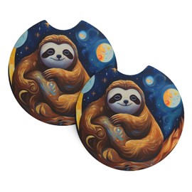 ANFXIEDU Sloth Car Coasters,2 Pack Rubber Pad Universal Non-Slip Car Interior Cupholder Pad Accessories