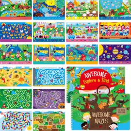 2 Travel Game Pads, 60 Dry Erase Activities Games Reusable & Erasable Book, Fun Brain Challenge Games Interesting Educational Toy and Learning Tool for Road Trip Airplane Travel