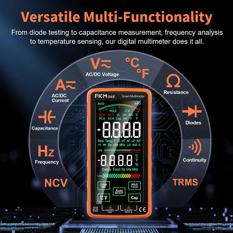 FKM Pro Digital Multimeter Tester,Compact & Rechargeable Voltmeter w/ 5″