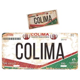 Custom Set Colima Mexico Aluminum License Plate Placa 6" x12" and Sticker 2"x4"