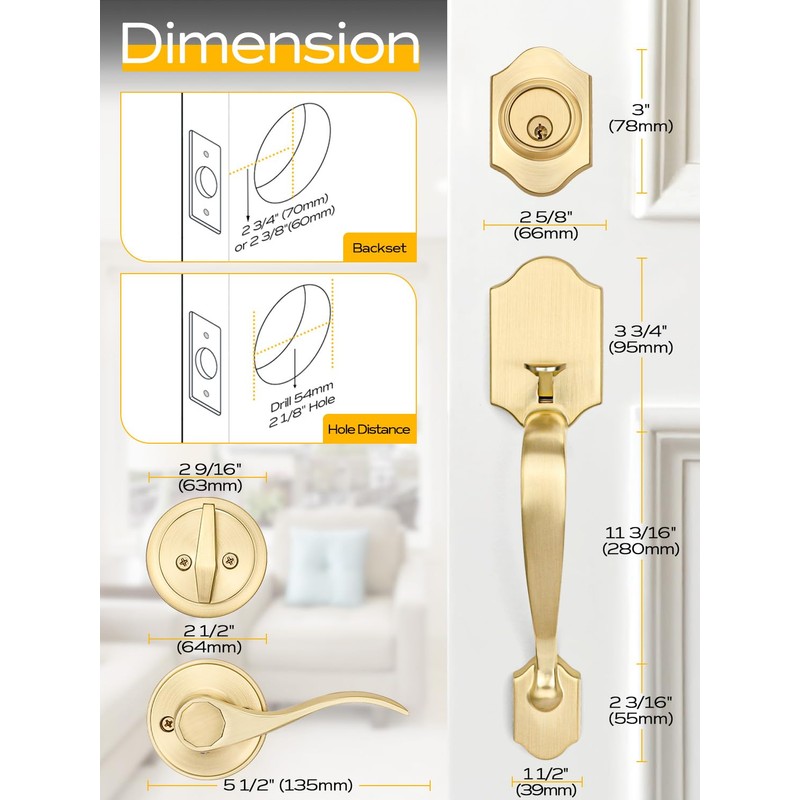 EHOMEWARE 1 Pack Gold Entry Door Handles, Front Door Knobs
